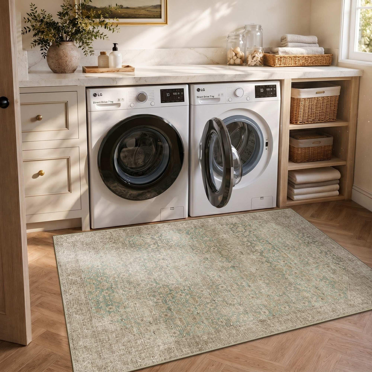 8x10 Washable Boho Area Rug, Dark Beige Farmhouse for Living Room