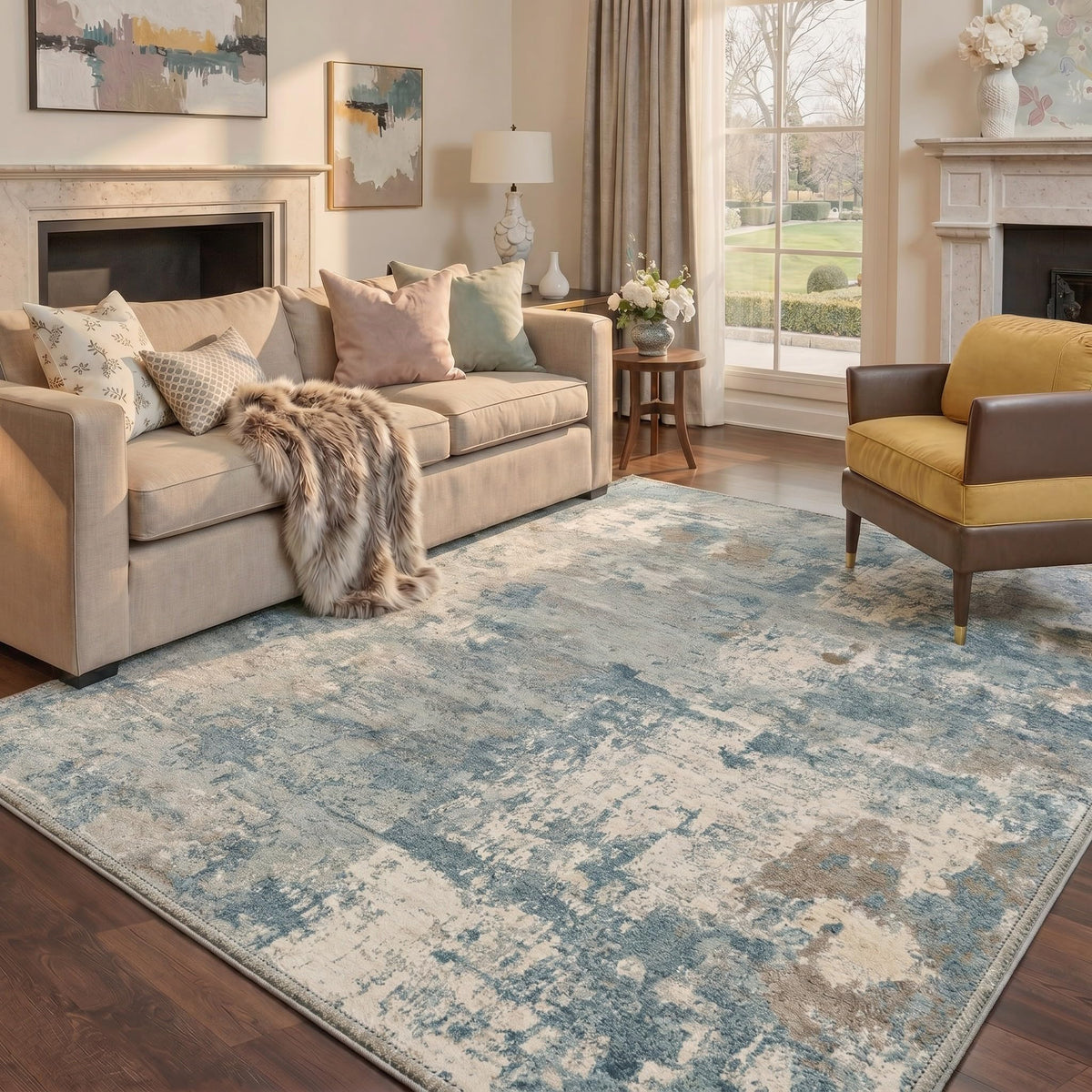 BEIMO 5x7 Green Abstract Area Rug, Washable Non-Slip for Bedroom
