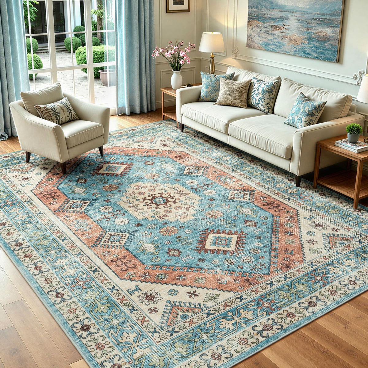Lofus 5x7 Area Rugs for Living Room Bedroom, Soft Boho Carpet Floral Brown