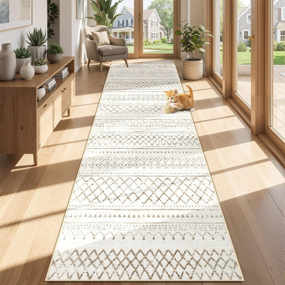 Area Rug 4x6 Geometric Rug: Washable Boho Moroccan Rugs Soft Farmhouse Rug, Modern Neutral Stain Resistant Indoor Floor Carpet for Livingroom Bedroom Dining Table Nursery(Modern Beige,4'x6')