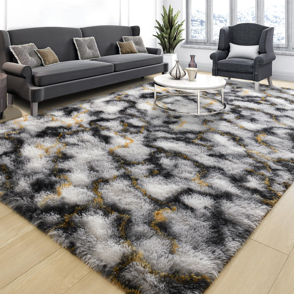 Tepook 4x6 Soft Fluffy Rug for Bedroom Fuzzy Black Rugs for Living Room
