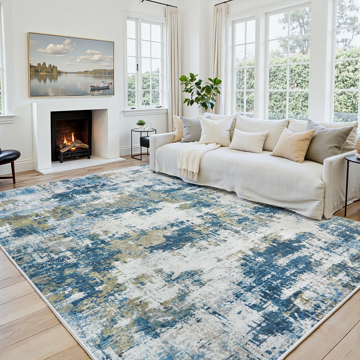 8x10 Area Rugs for Living Room: Washable Soft Black Abstract Bedroom Carpet