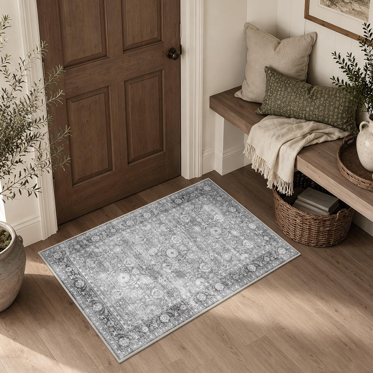 JOOJA 8x10 Beige Vintage Soft Low Pile Boho Neutral Washable Area Rug