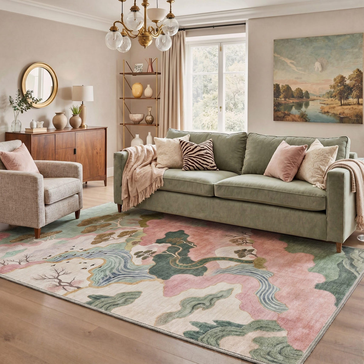 BEIMO 5x7 Green Abstract Area Rug, Washable Non-Slip for Bedroom