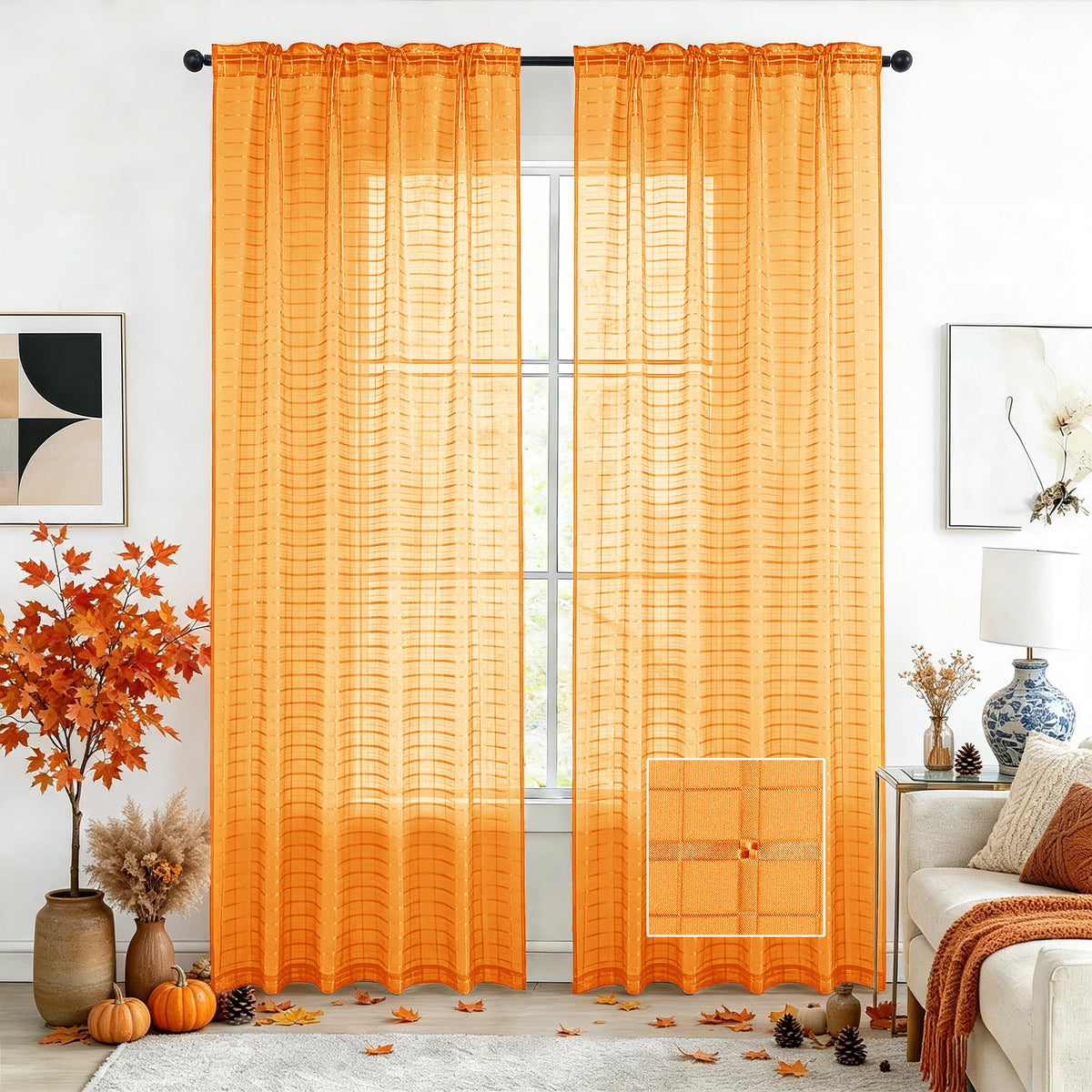 SpaceDresser Basic Rod Pocket Sheer Voile Window Curtain Panels White 1 Pair 2 Panels 52 Width 84 Inch Long for Kitchen Bedroom Children Living Room Yard(White,52 W x 84 L)