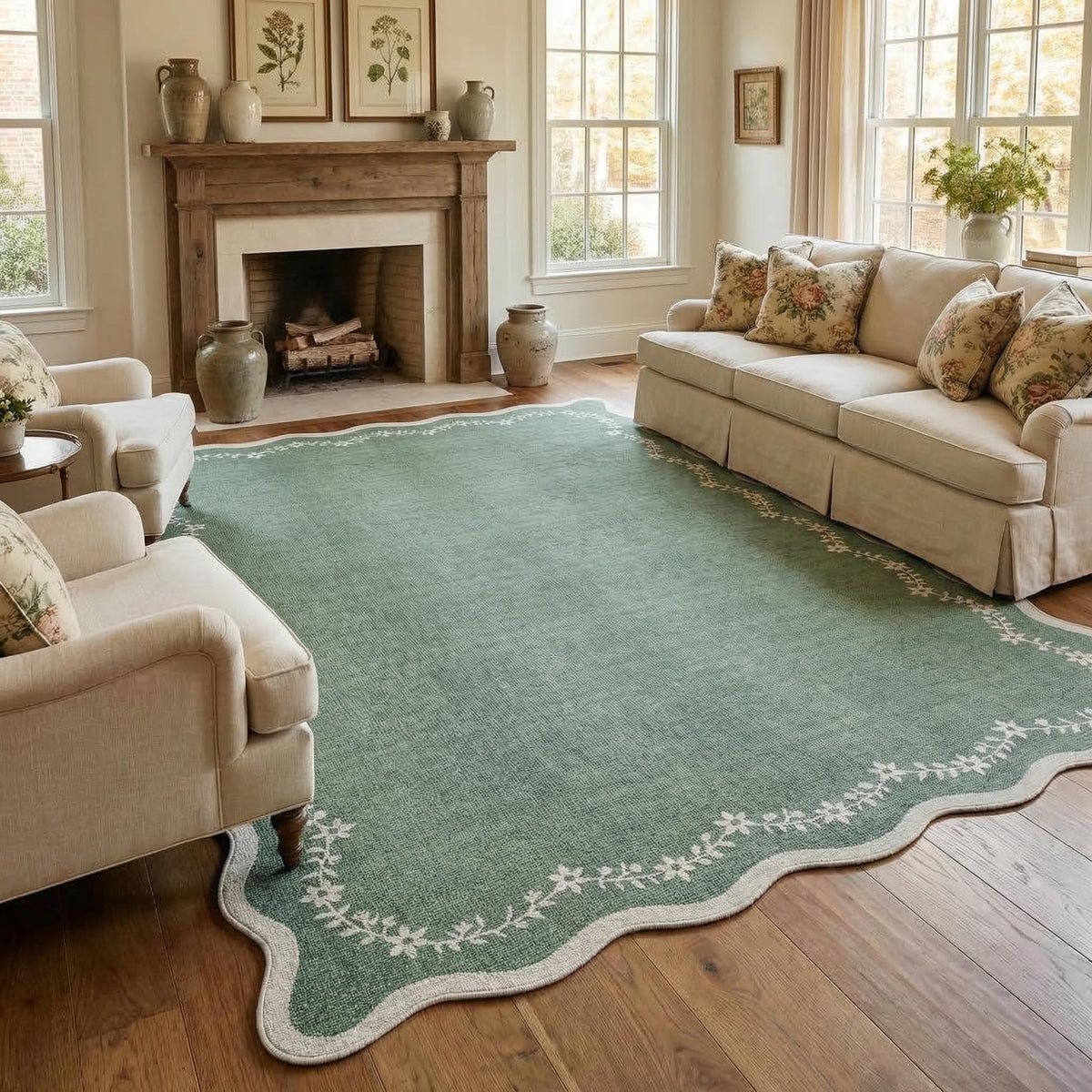 GarveeHome 5x7 Scalloped Area Rug Jute Washable Bedroom Living Room Rug