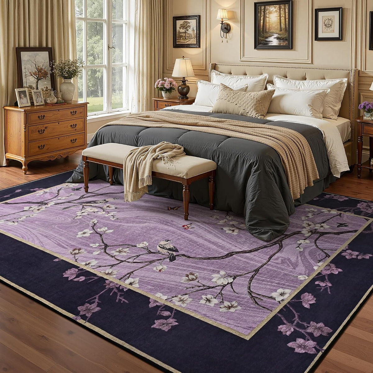Foxmas 4x6 Purple Floral Area Rug