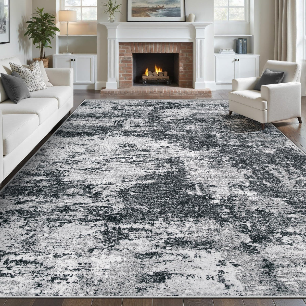 pmtsns Area Rugs 8x10 for Living Room: Washable Rug Modern Abstract Neutral Soft Non-Slip Low-Pile Indoor Large Carpet for Bedroom Dining Room Playroom Home Office (Blue Grey Brown, 8'x10')