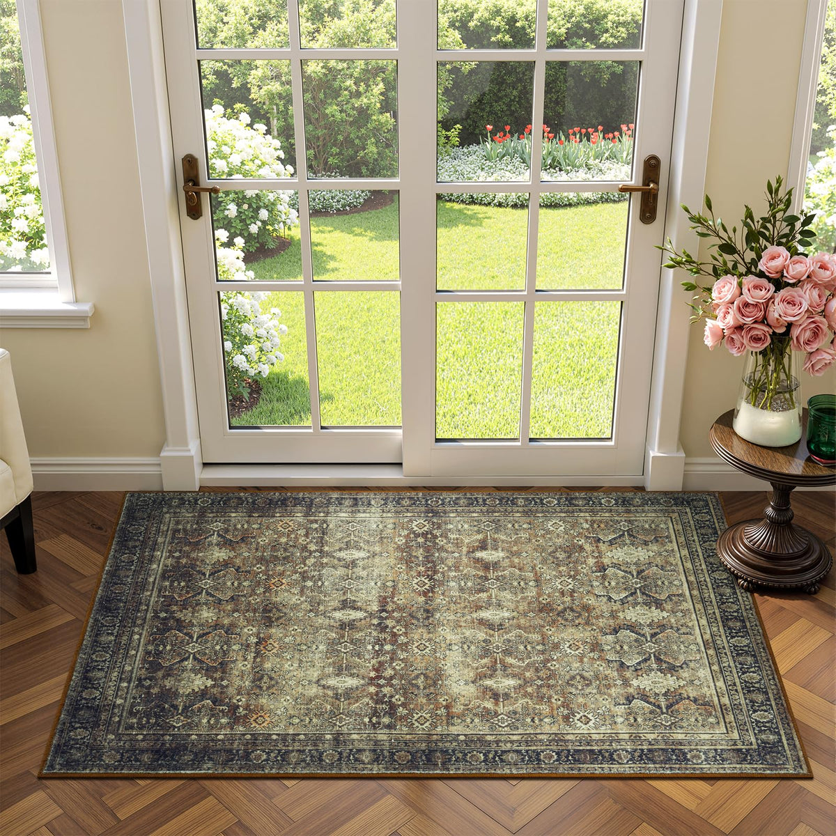 8x10 Area Rugs for Living Room Green Washable Non-Slip Large Carpet