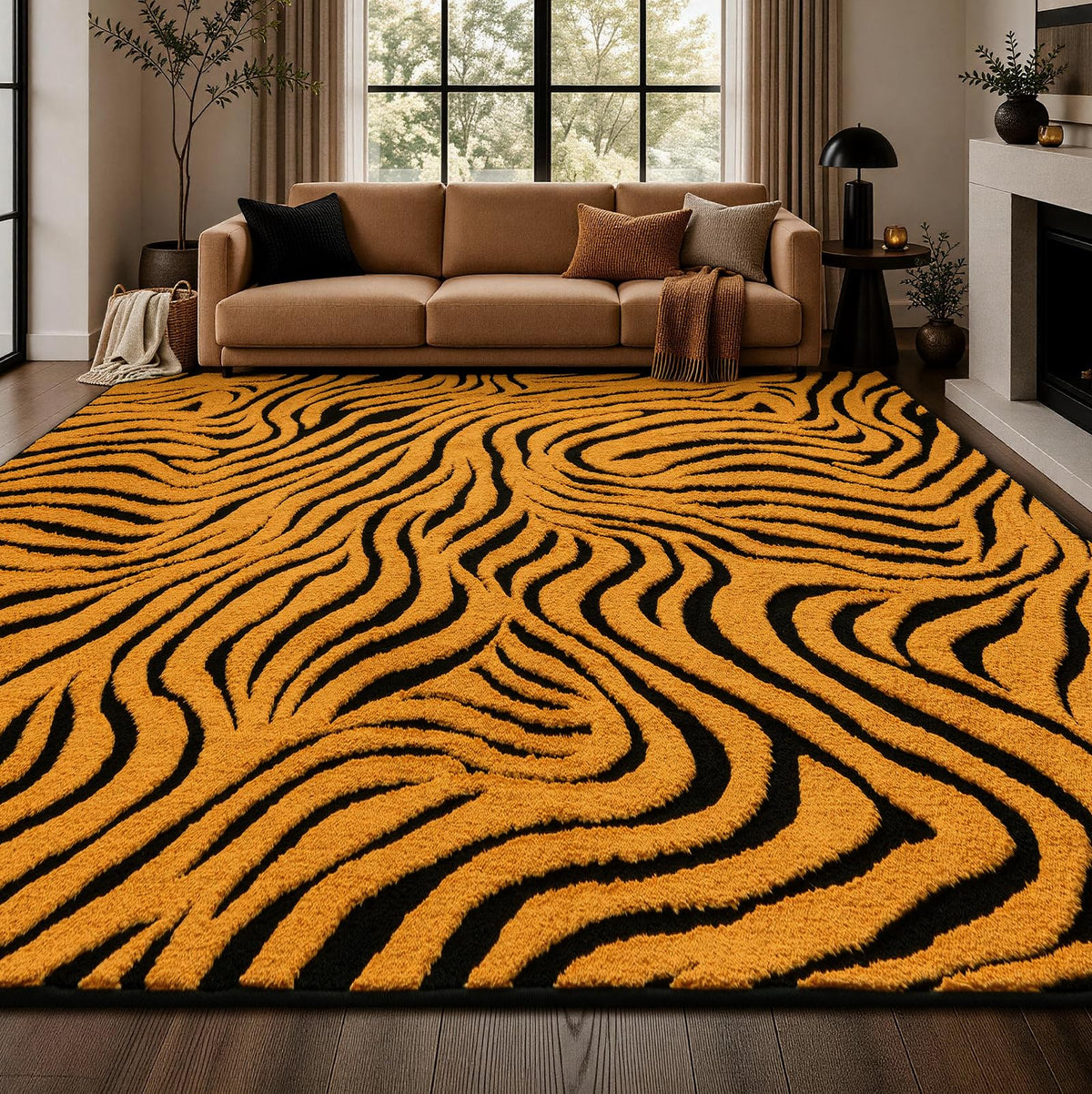 YIHOUSE 5×7 Ft Area Rugs for Living Room: Modern Washable Rug - Abstract Black and Cream White Rug for Bedroom Dining Room Office Playroom Nursery Home Decor - Nonslip Non-Shedding Striped Rugs