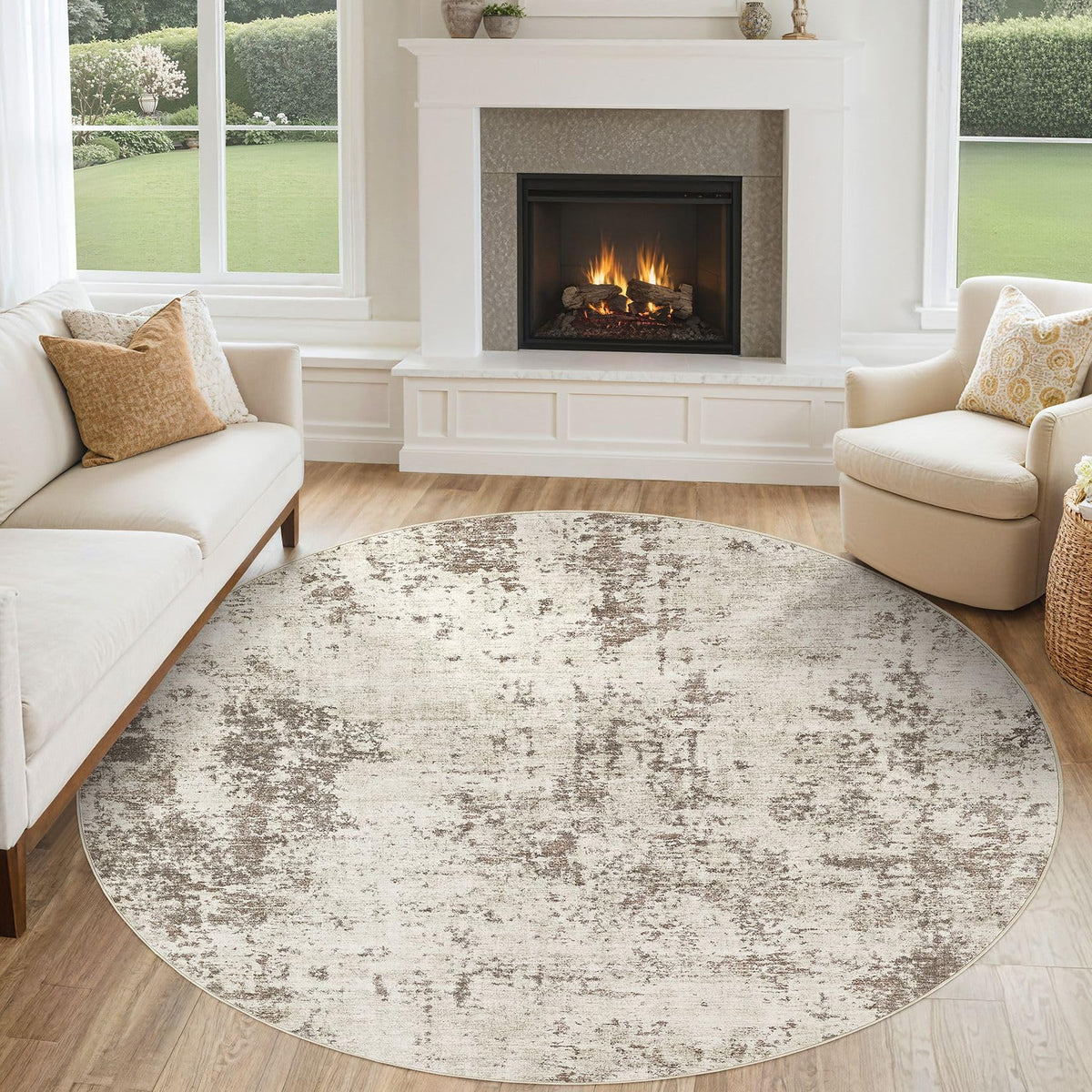 UERMEI 8x10 Area Rug Living Room Rugs - Washable Neutral Modern Abstract Soft Thin Large Rug Indoor Floor No Slip Rug Carpet for Bedroom Under Dining Table Home Office Decor - Brown Grey