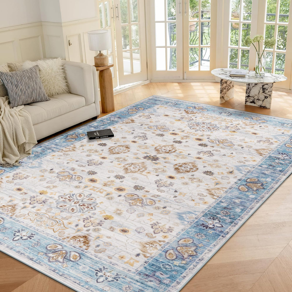Hanples 5x7 Area Rugs for Living Room, Washable Rug Vintage Floral, Beige