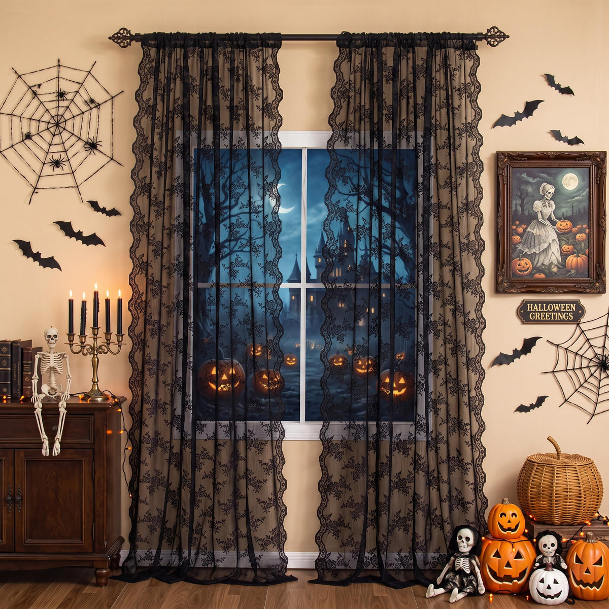 MEETSKY White Lace Curtains 84 Inches Long Floral Victorian Sheer Curtains