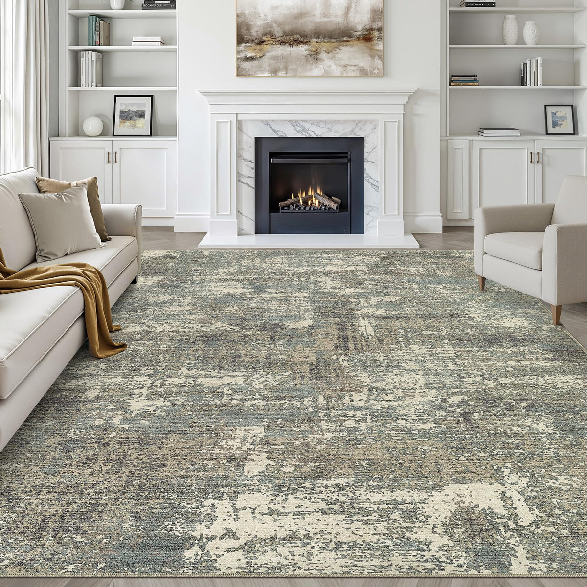 LOONGRUG 8x10 Area Rugs Washable Neutral Modern Rug for Living Room Brown