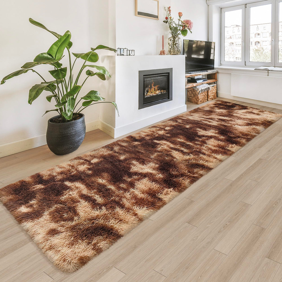 Tie-Dyed Runner Rug for Bedroom Black Grey 2x6ft Fluffy Area Rug Bedside Runner Rug for Kids Room Boys Teens Nursery Baby Living Room Dorm Home Decor Carpets