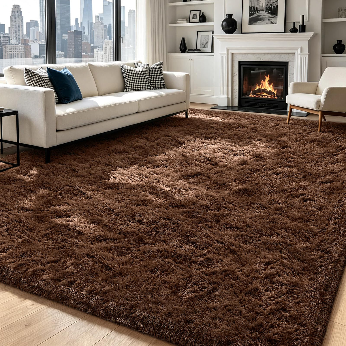 Beige 8x10 Area Rugs for Living Room, Fluffy Shag Rug Large Bedroom Carpet