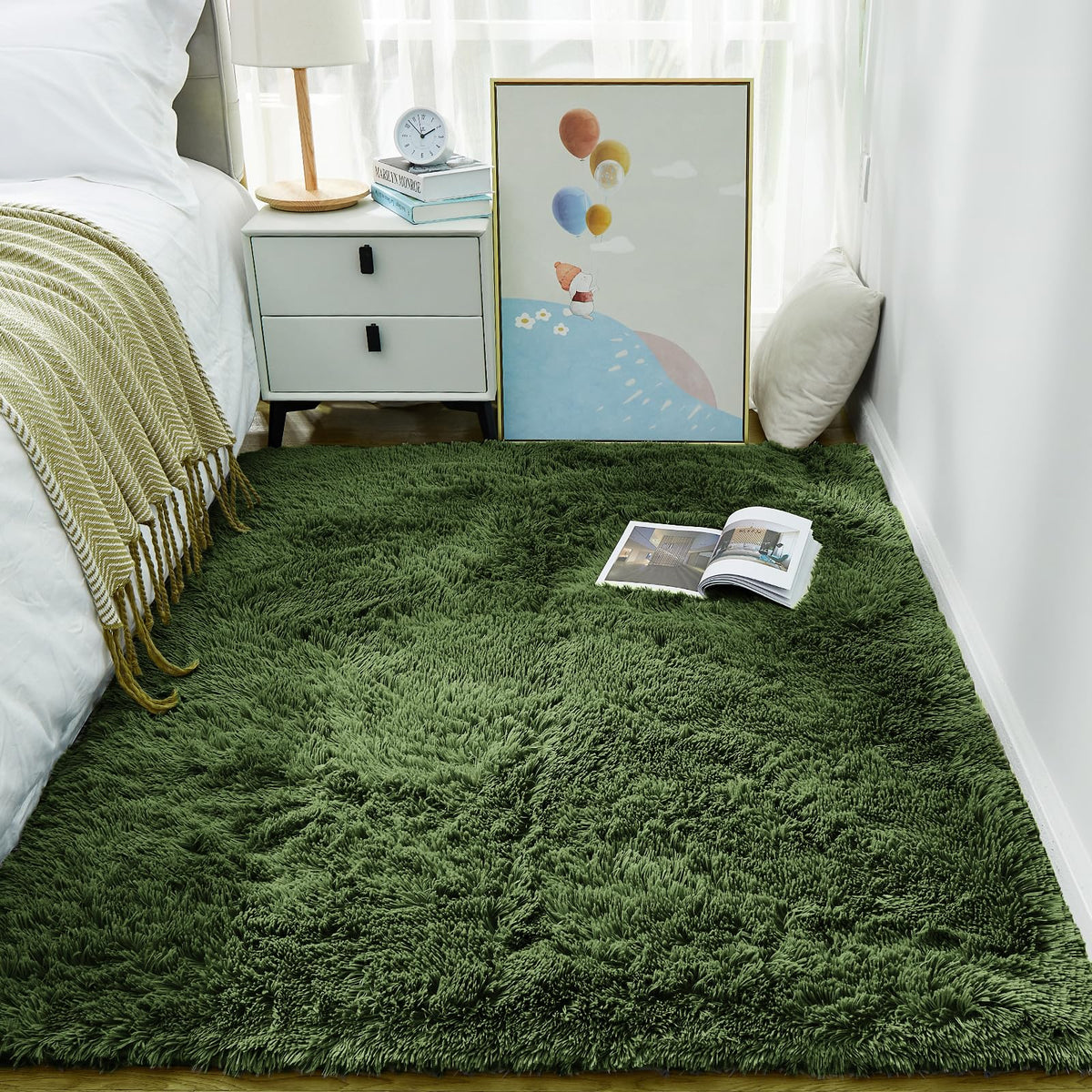 Ophanie 5x7 Area Rugs for Living Room Ivory, Fluffy Shag Large Fuzzy Plush Soft Rug, Shaggy Floor Big Carpets for Bedroom Nursery, Kids Home Decor Aesthetic with Over 99 pcs Pile fibers