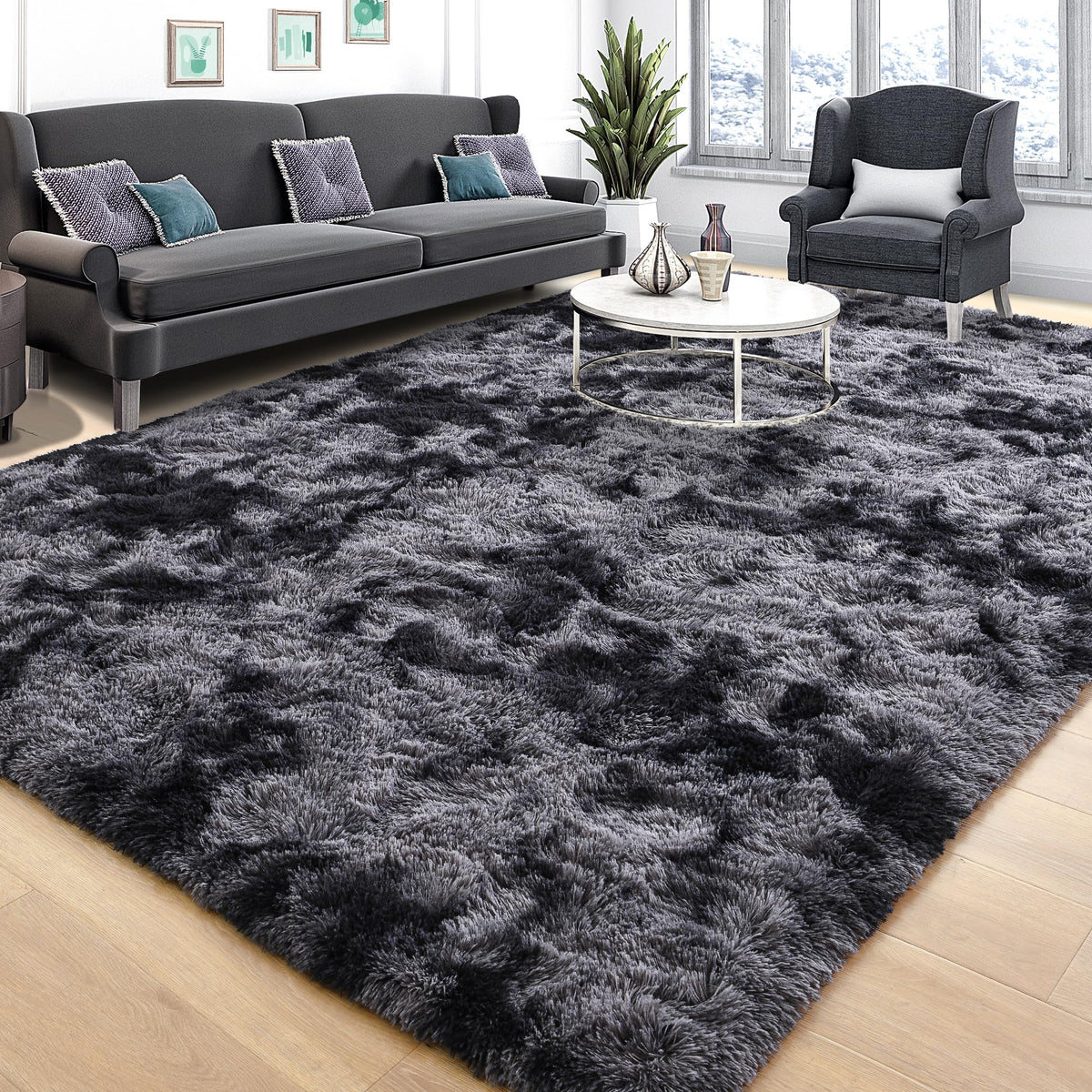 Tepook 4x6 Soft Fluffy Rug for Bedroom Fuzzy Black Rugs for Living Room