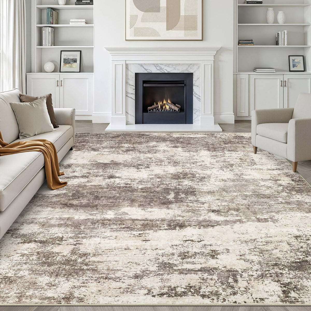LOONGRUG 8x10 Area Rugs Washable Neutral Modern Rug for Living Room Brown