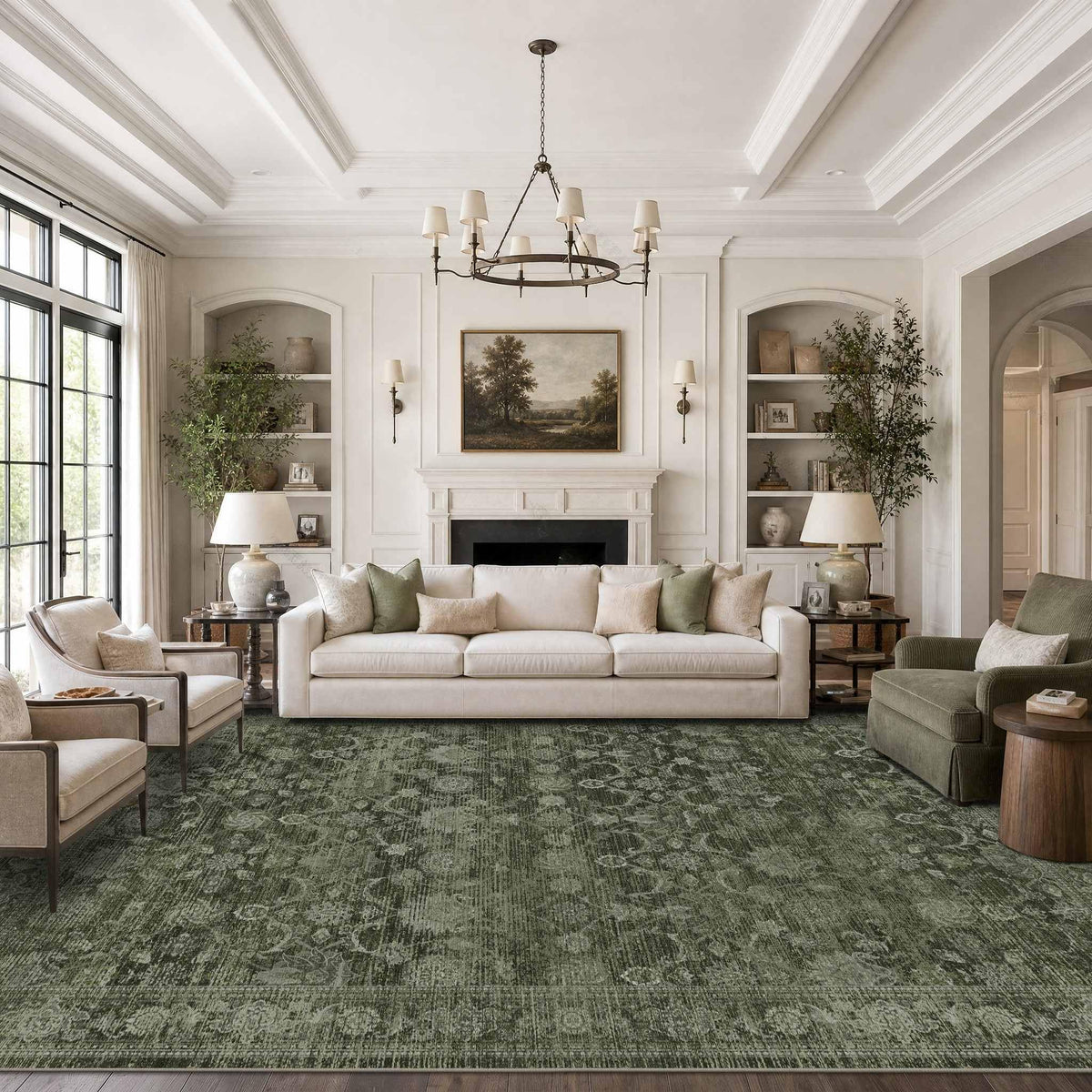 8x10 Washable Boho Area Rug, Dark Beige Farmhouse for Living Room