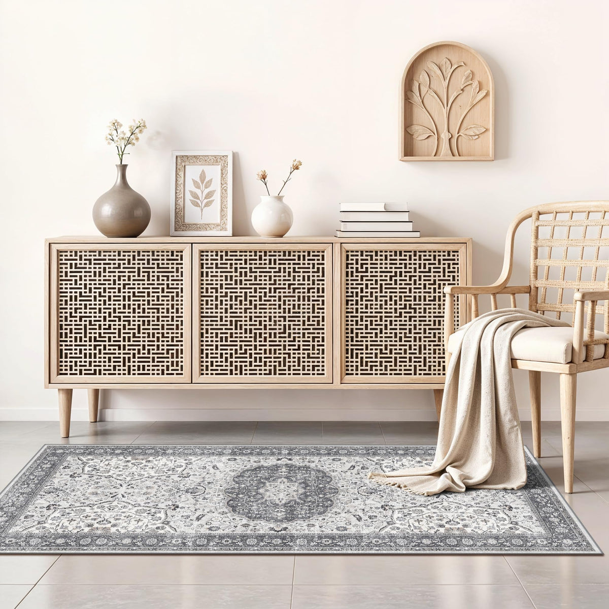 2x6 Hallway Washable Runner Rug : Vintage Soft Kitchen Laundry Runner with Non Slip Backing Farmhouse Entryway Living Room Floor Mat Stain Resistant Carpet for Bedroom Bathroom Distressed Beside Rug