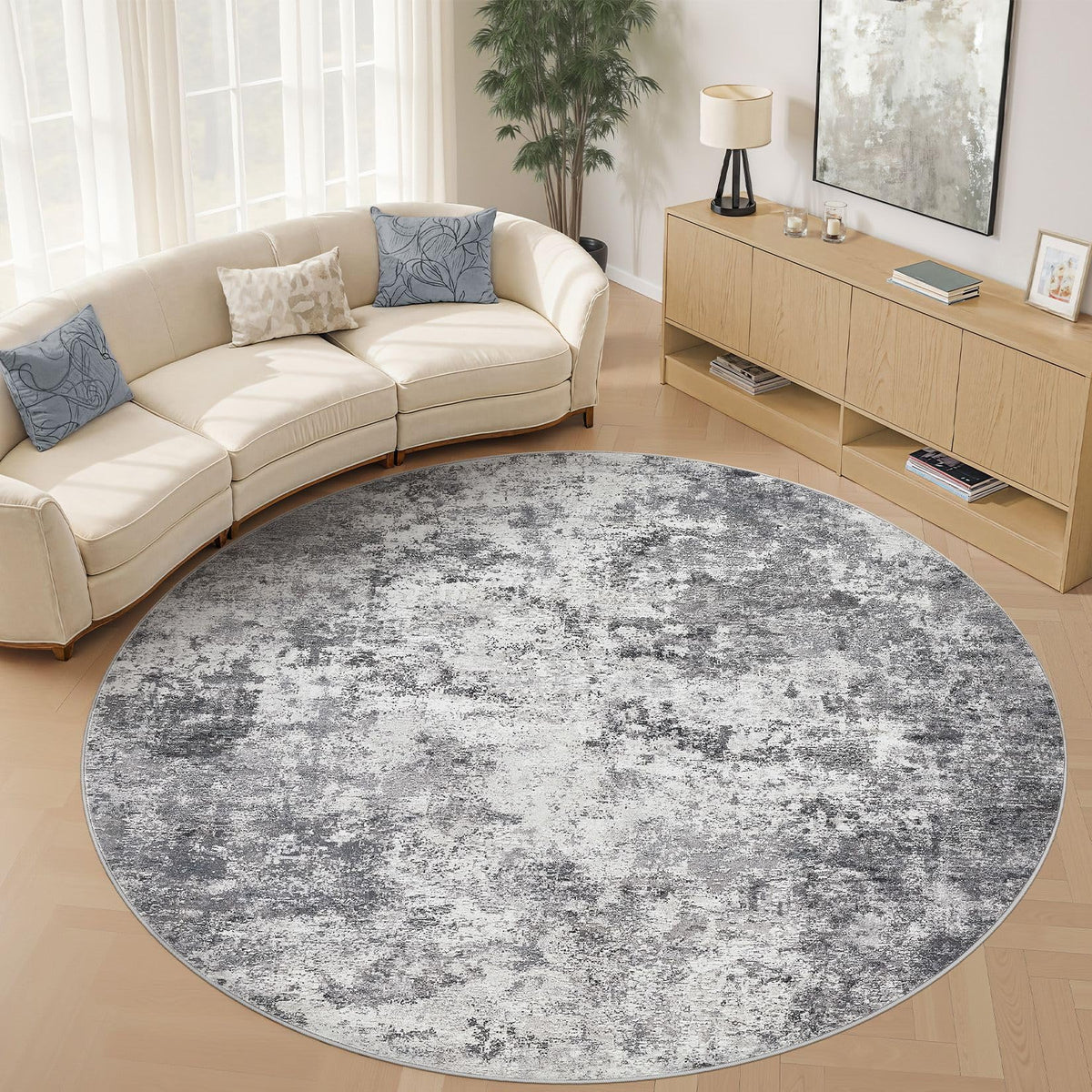 UERMEI 8x10 Area Rug Living Room Rugs - Washable Neutral Modern Abstract Soft Thin Large Rug Indoor Floor No Slip Rug Carpet for Bedroom Under Dining Table Home Office Decor - Brown Grey