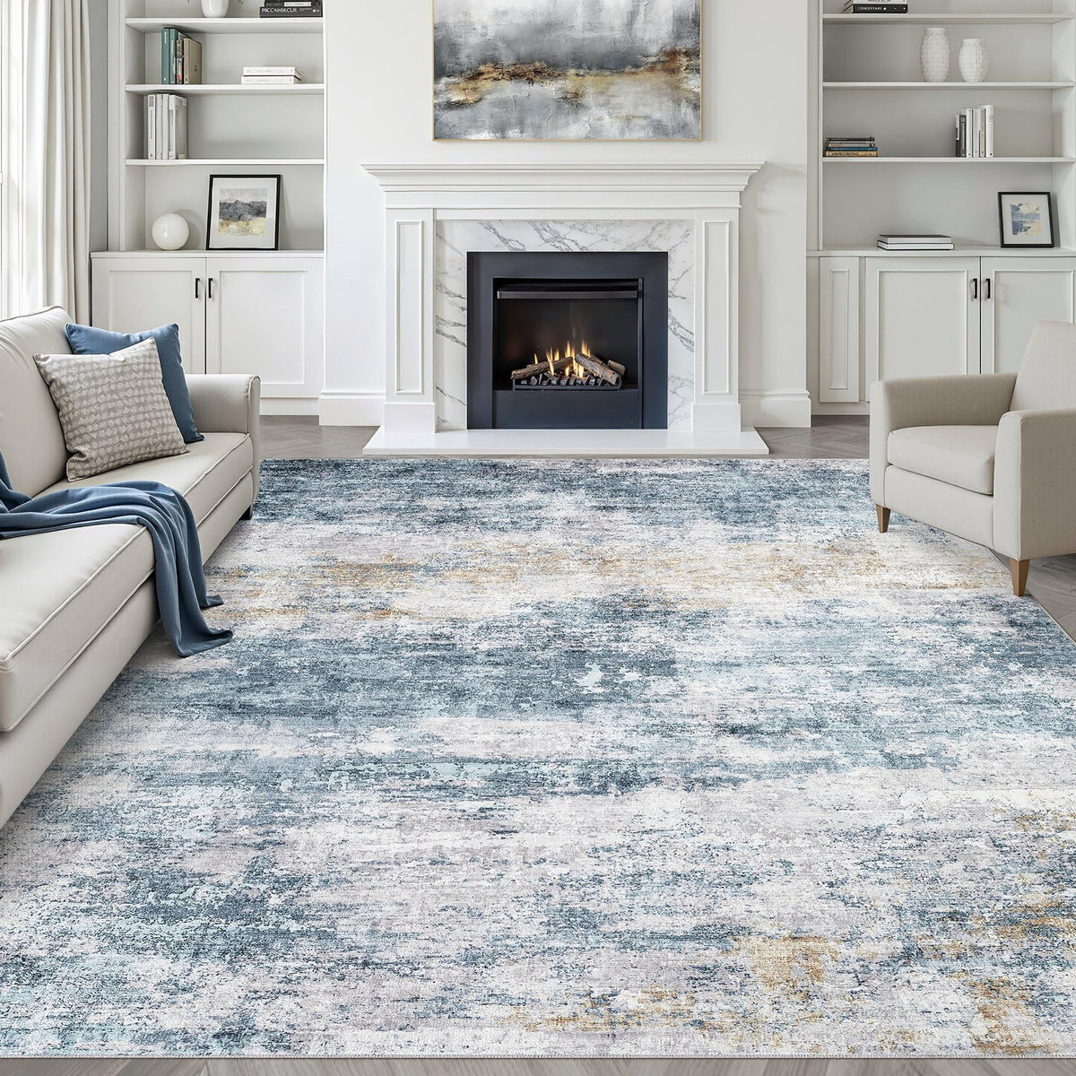 LOONGRUG 8x10 Area Rugs Washable Neutral Modern Rug for Living Room Brown