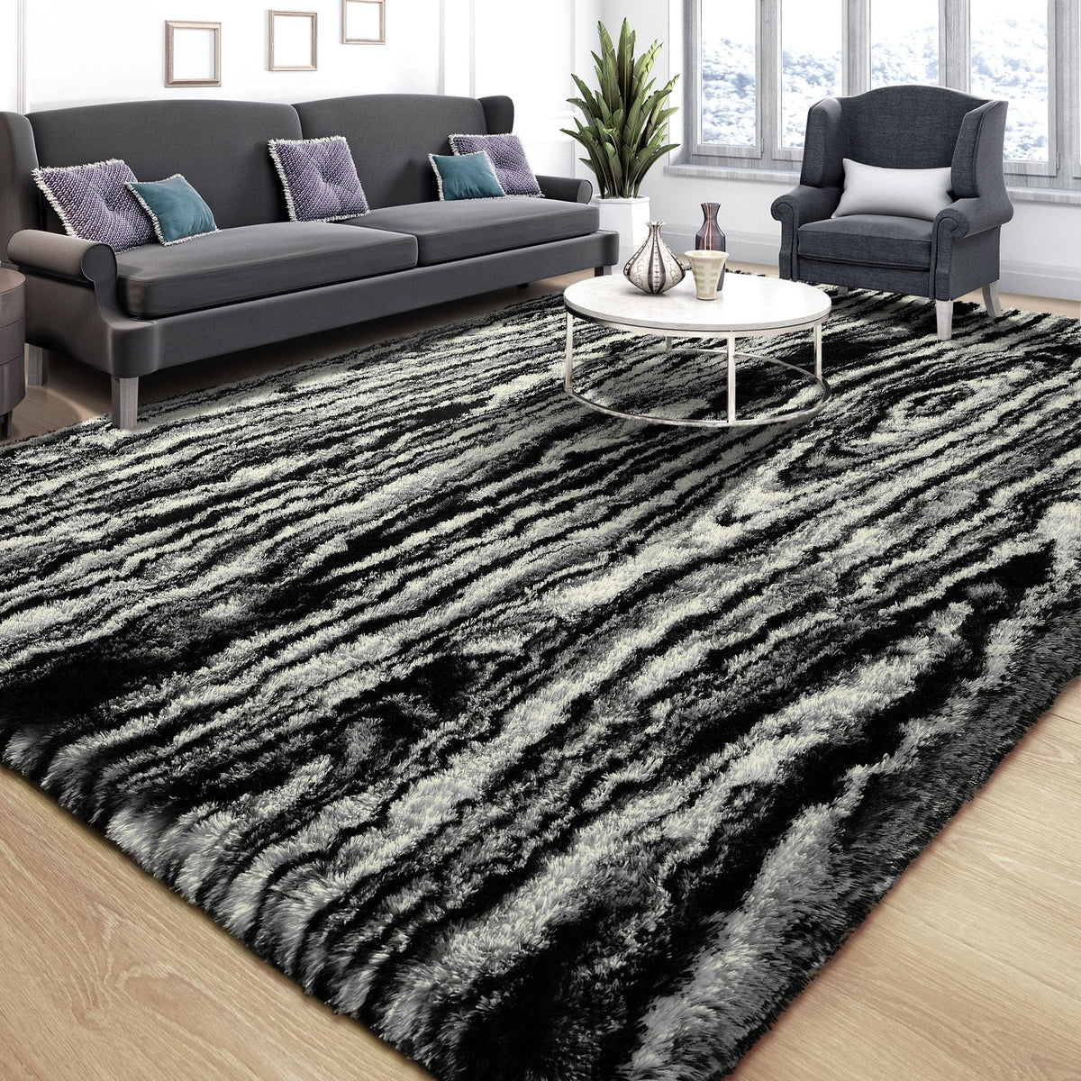 Tepook 4x6 Soft Fluffy Rug for Bedroom Fuzzy Black Rugs for Living Room