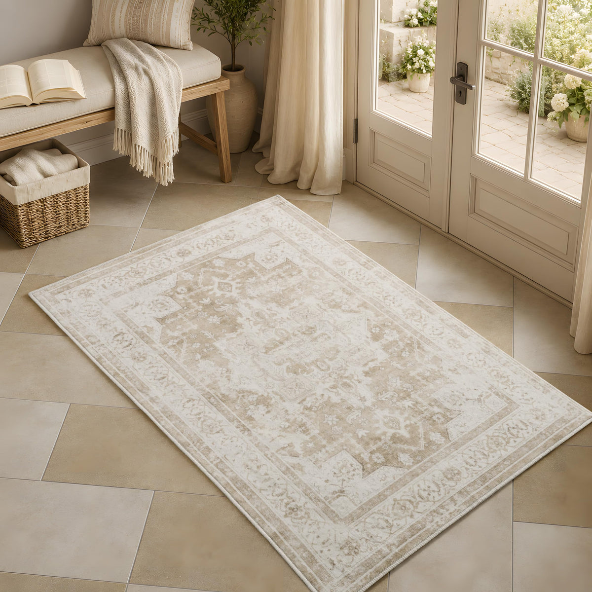 8x10 Area Rugs Living Room: Bedroom Vintage Washable Carpet Beige