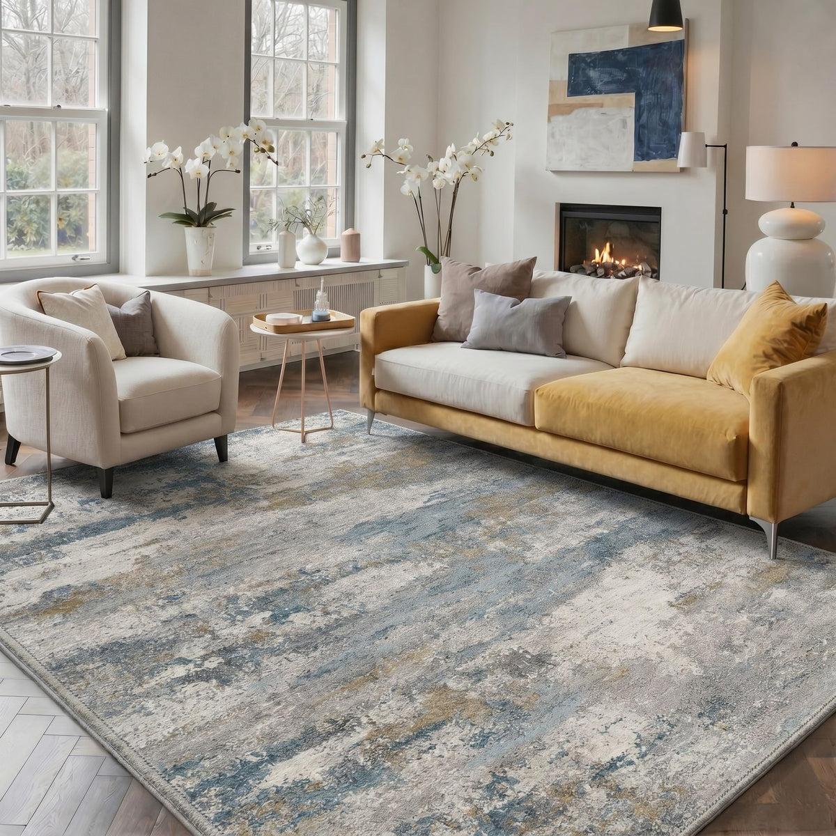 BEIMO 5x7 Green Abstract Area Rug, Washable Non-Slip for Bedroom