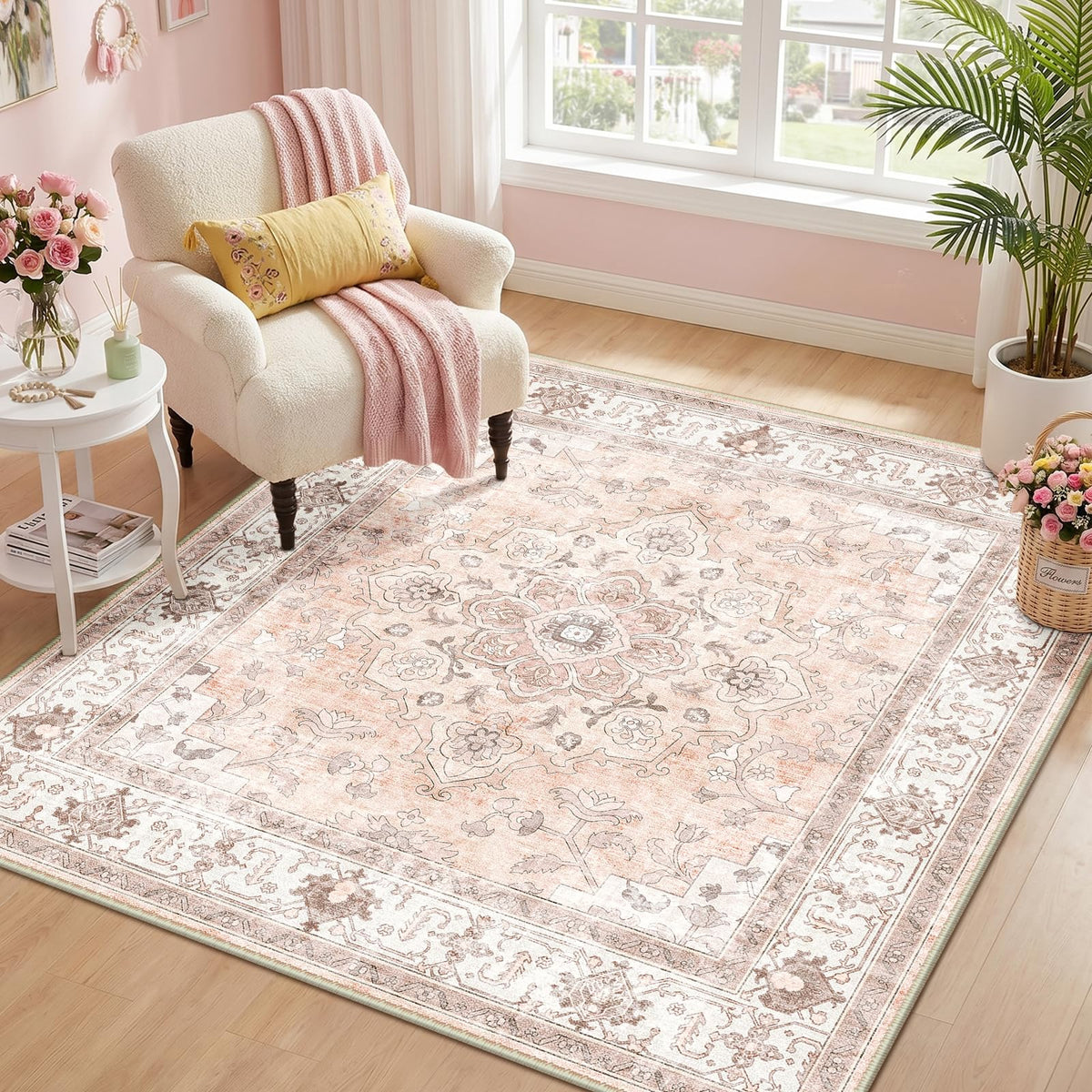 CAPALOCA 5x7 Washable Nursery Girls Low Pile Area Rug Pink