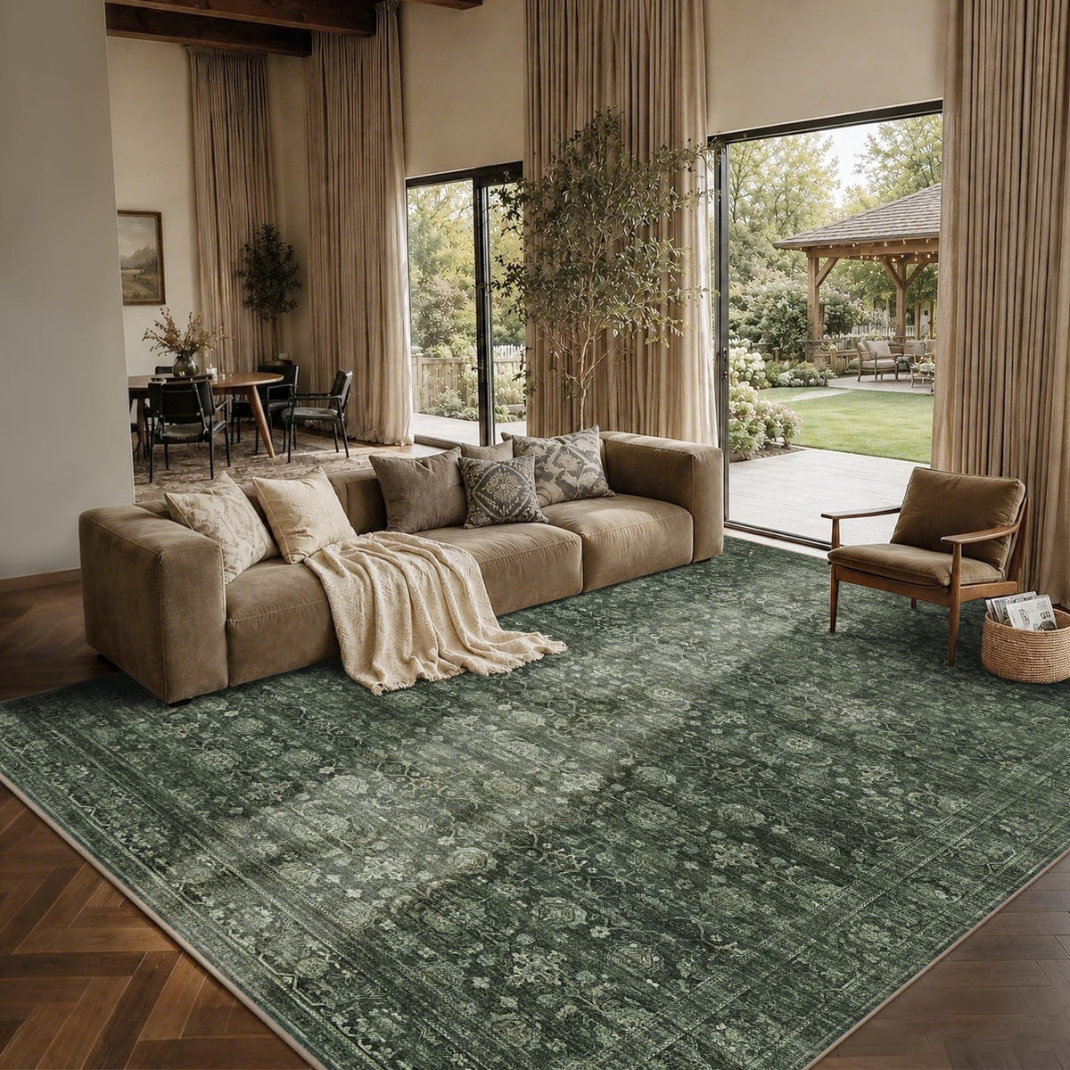 JOOJA 8x10 Beige Vintage Soft Low Pile Boho Neutral Washable Area Rug