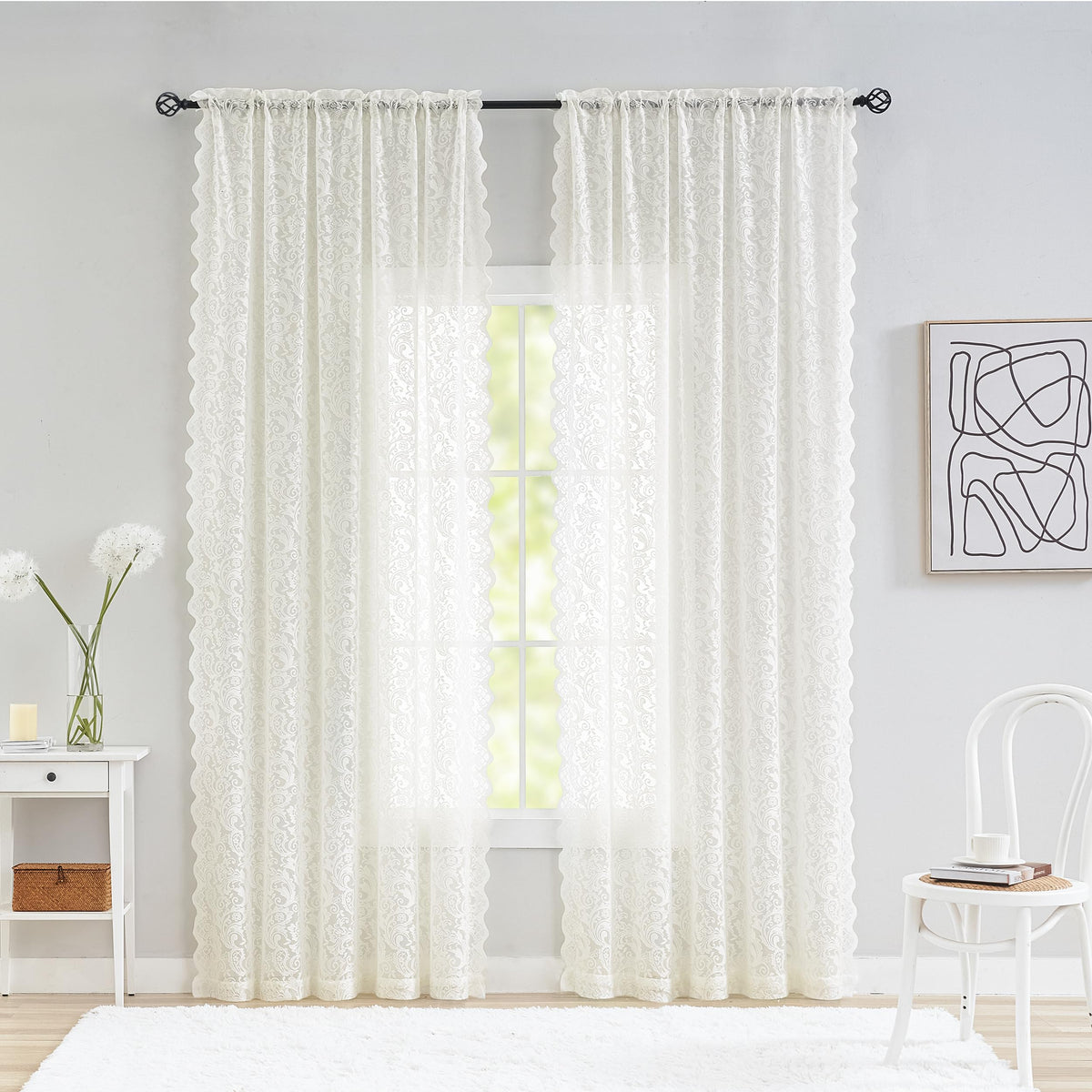 ALIGOGO Black Lace Curtains for Bedroom, Gothic Style, 52W x 63L Inch