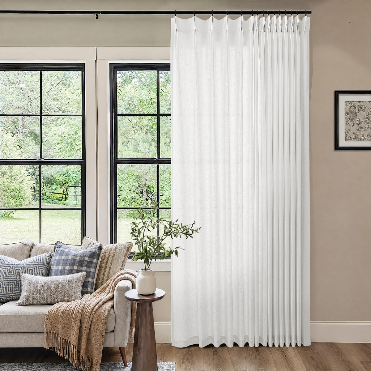 Cream 120 Inch Linen Curtains Pinch Pleated Extra Long Custom Made