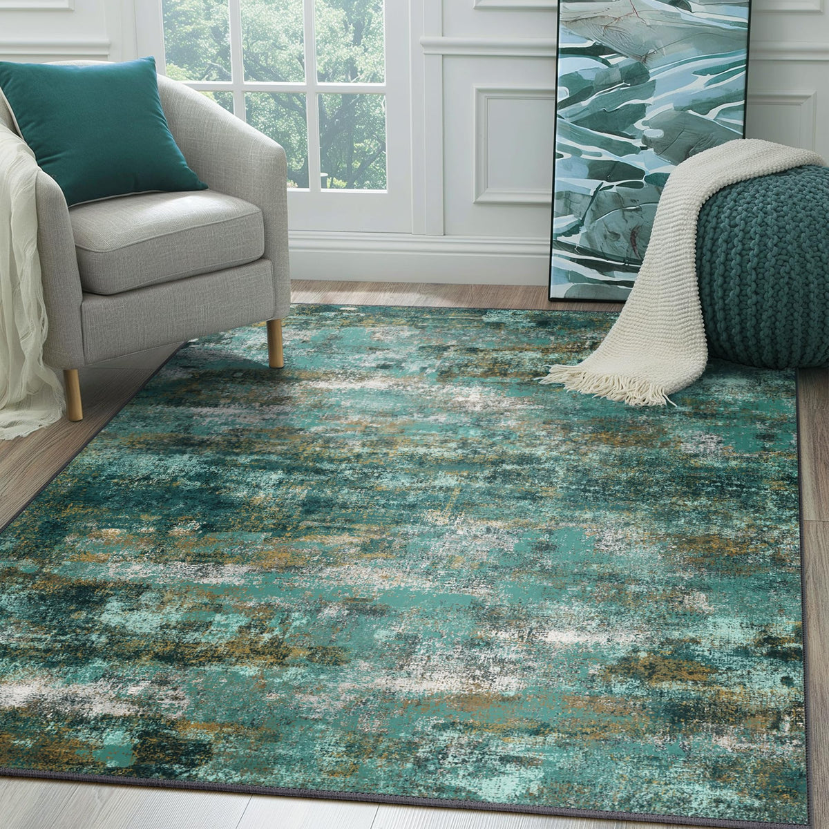 BEIMO 5x7 Green Abstract Area Rug, Washable Non-Slip for Bedroom