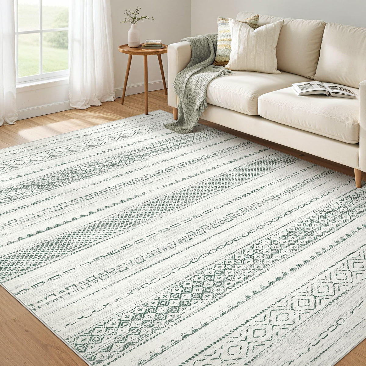Nakagishi Boho 5x7 Area Rug Living Room Rugs Machine Washable Beige/Brown