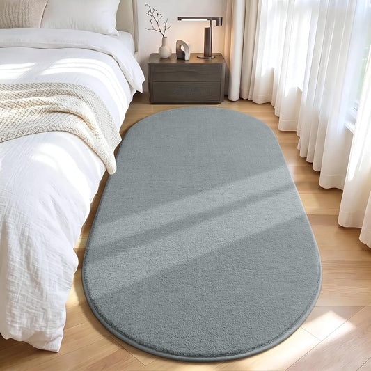 LOCHAS Soft Oval Bedroom Rug 2.6x5.3, Small Washable Grey Rugs for Bedroom