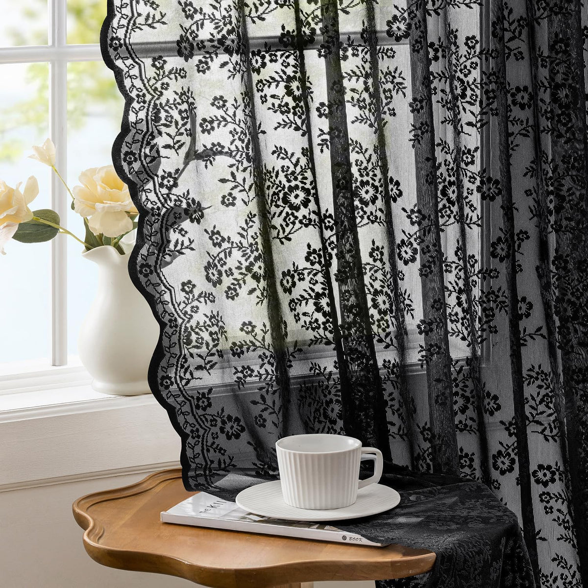 2 Panels Vintage Lace Curtains 63 Inches Length 52 x 63 Inch Ivory