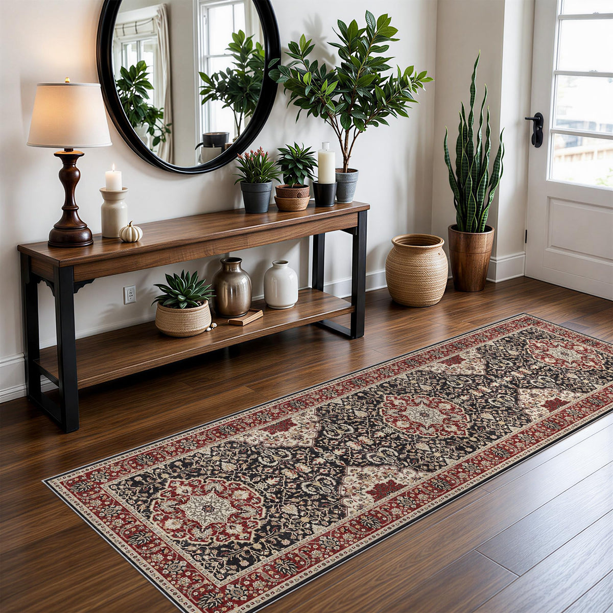 2x6 Hallway Washable Runner Rug : Vintage Soft Kitchen Laundry Runner with Non Slip Backing Farmhouse Entryway Living Room Floor Mat Stain Resistant Carpet for Bedroom Bathroom Distressed Beside Rug