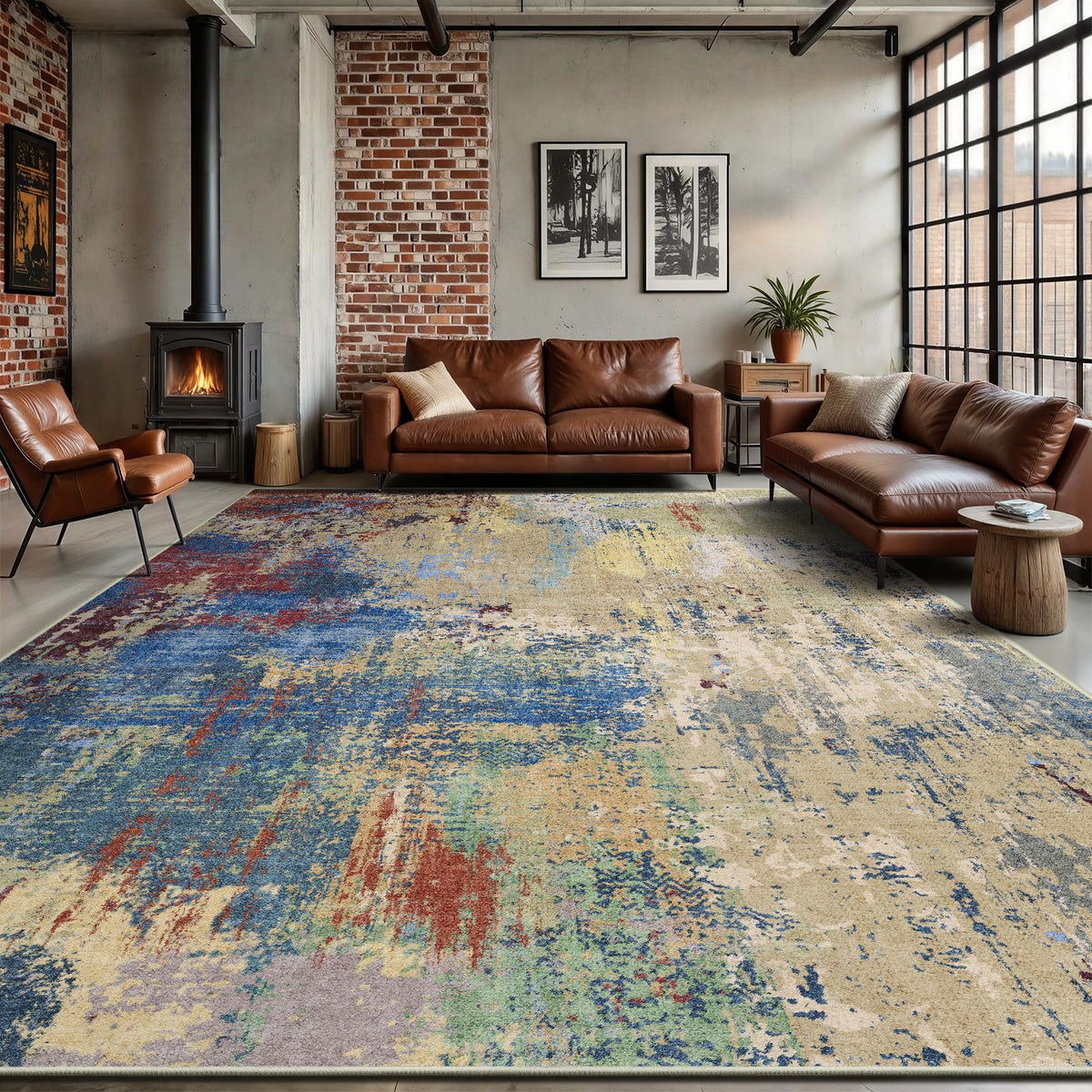 8x10 Rugs for Living Room - Modern Abstract Low Pile Washable Rug, Ultra Soft Non Slip Large Rugs, Floor Carpet for Bedroom Dining Room Office Laundry Nursery Home(Brown)