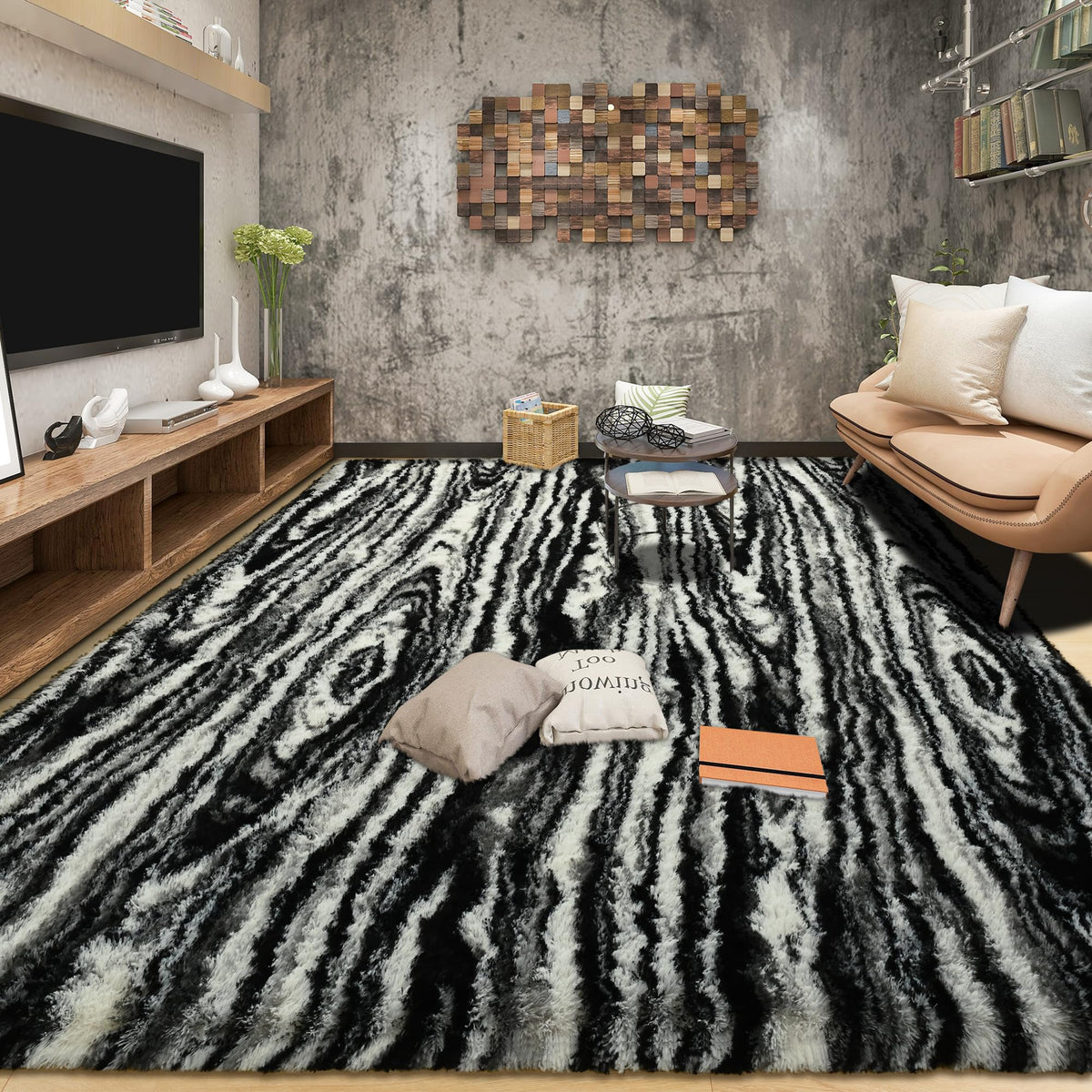 Tepook 4x6 Soft Fluffy Rug for Bedroom Fuzzy Black Rugs for Living Room
