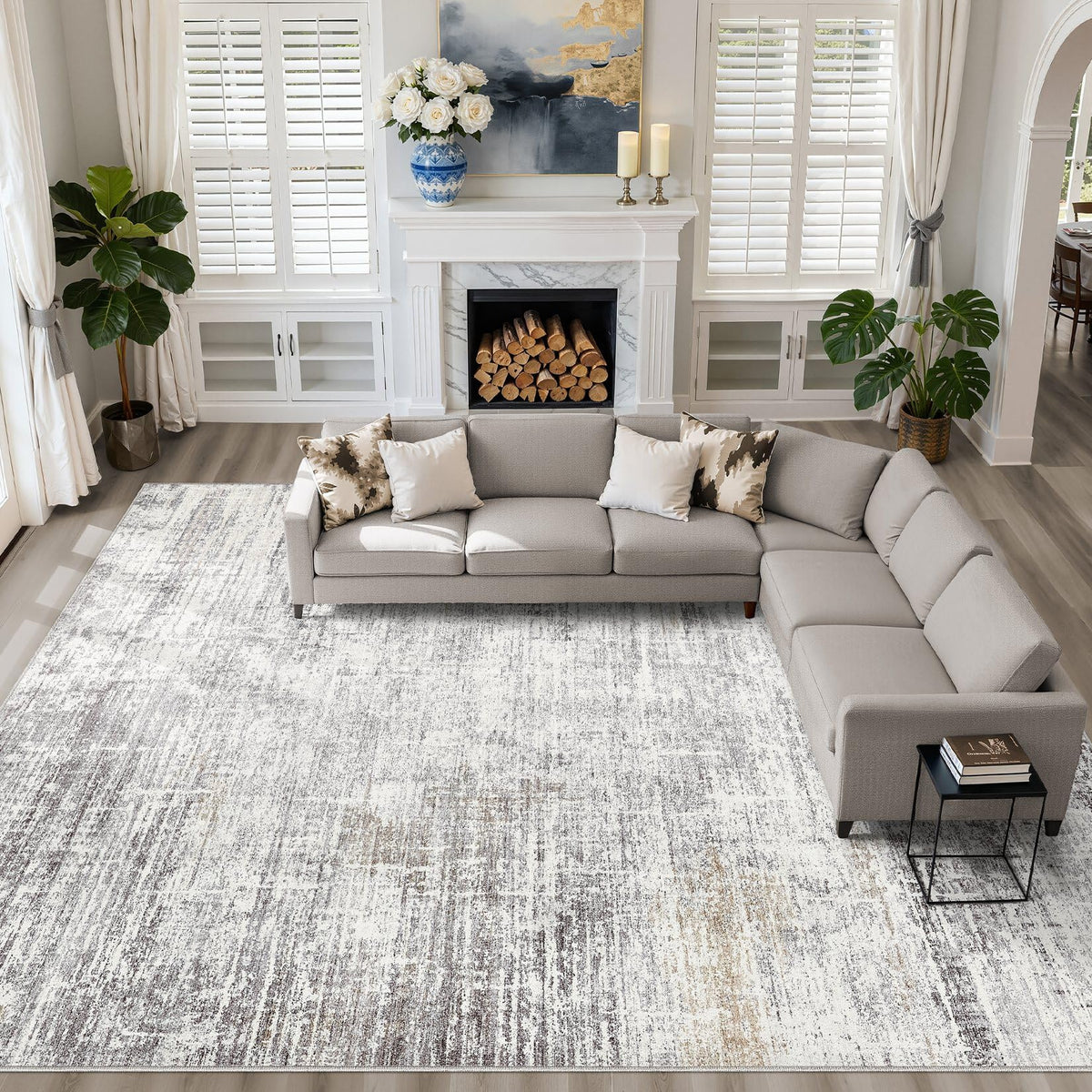 LOONGRUG 8x10 Area Rugs Washable Neutral Modern Rug for Living Room Brown