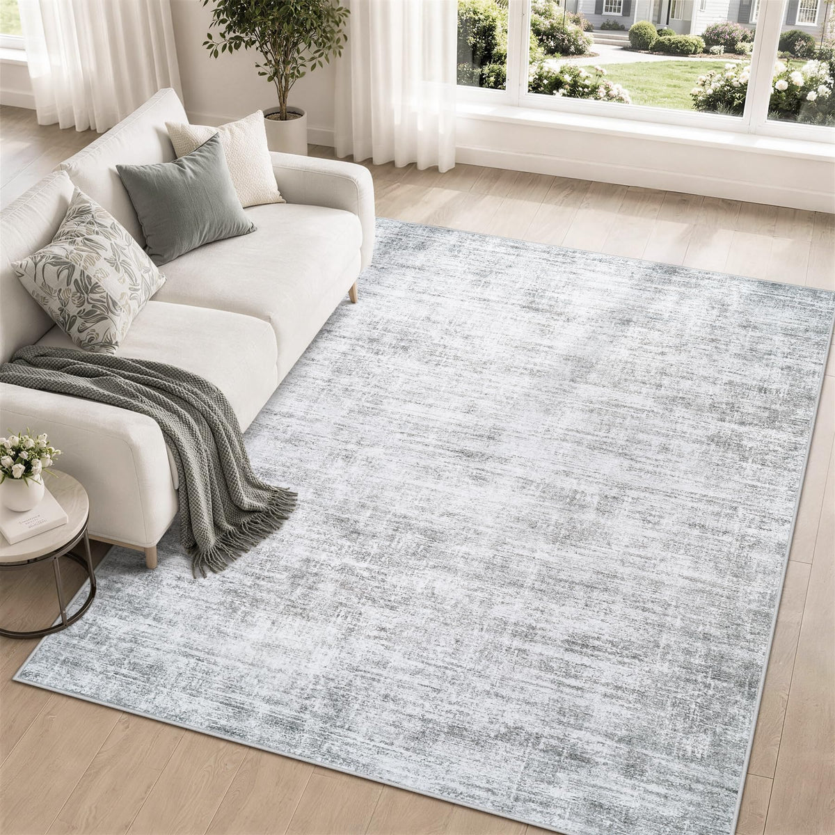 8x10 Area Rugs for Living Room Washable Rug Neutral Abstract Beige Carpet