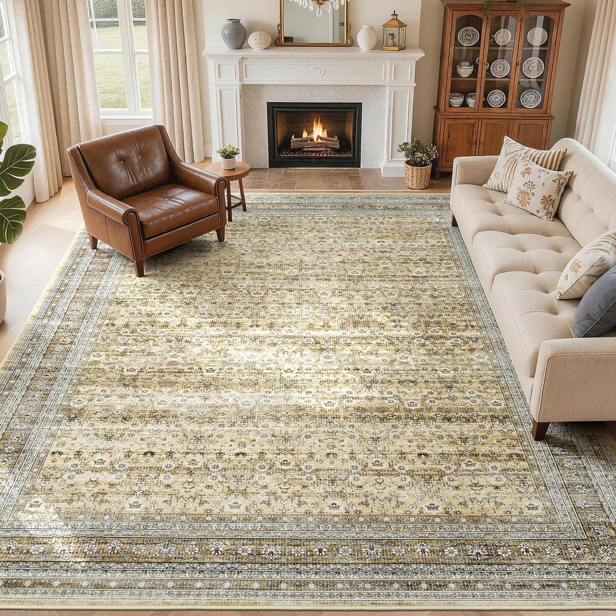 Lessymo 8x10 Washable Area Rug for Living Room Bedroom, Large Non-Slip Rug
