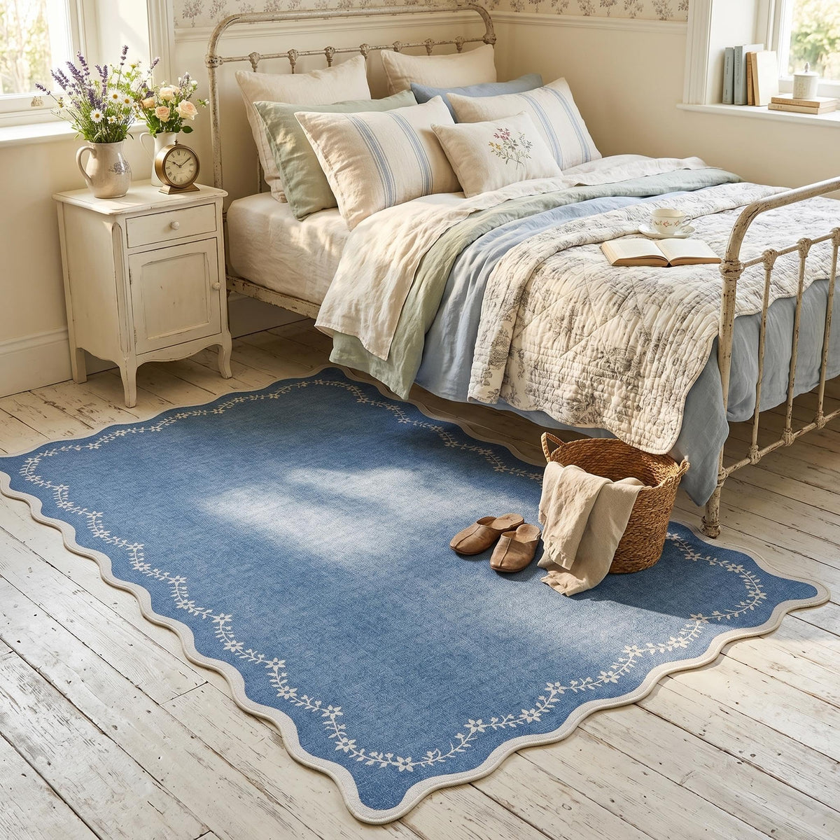 GarveeHome 5x7 Scalloped Area Rug Jute Washable Bedroom Living Room Rug