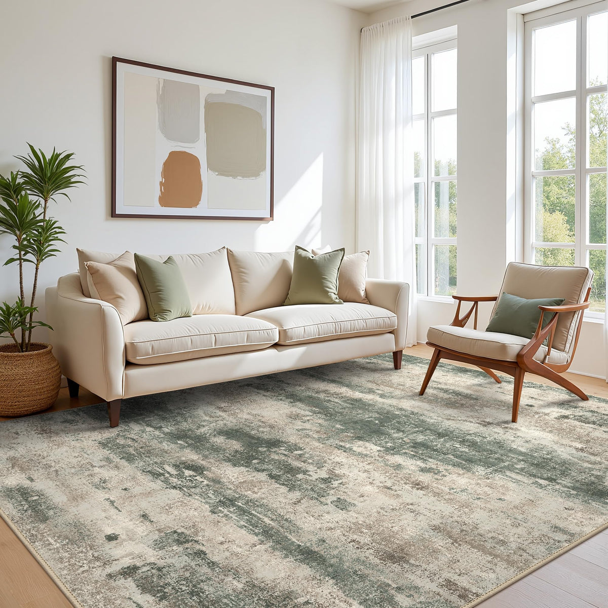 BEIMO 5x7 Green Abstract Area Rug, Washable Non-Slip for Bedroom
