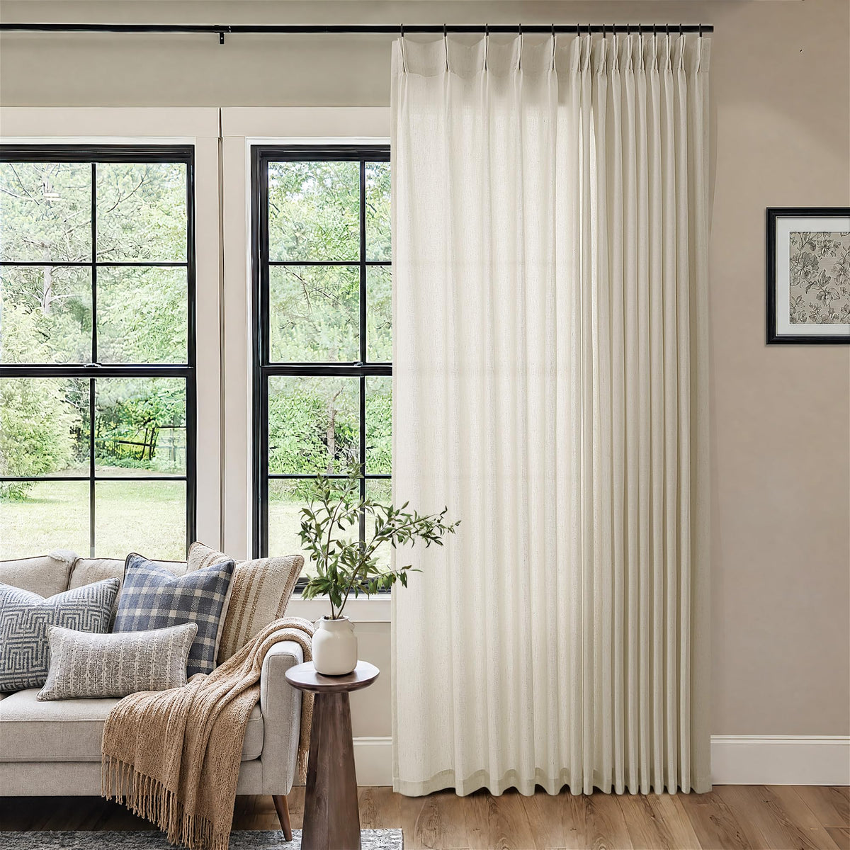 Cream 120 Inch Linen Curtains Pinch Pleated Extra Long Custom Made