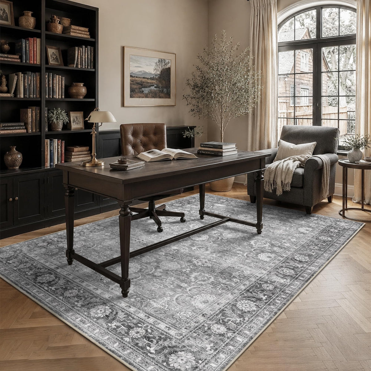 JOOJA 8x10 Beige Vintage Soft Low Pile Boho Neutral Washable Area Rug