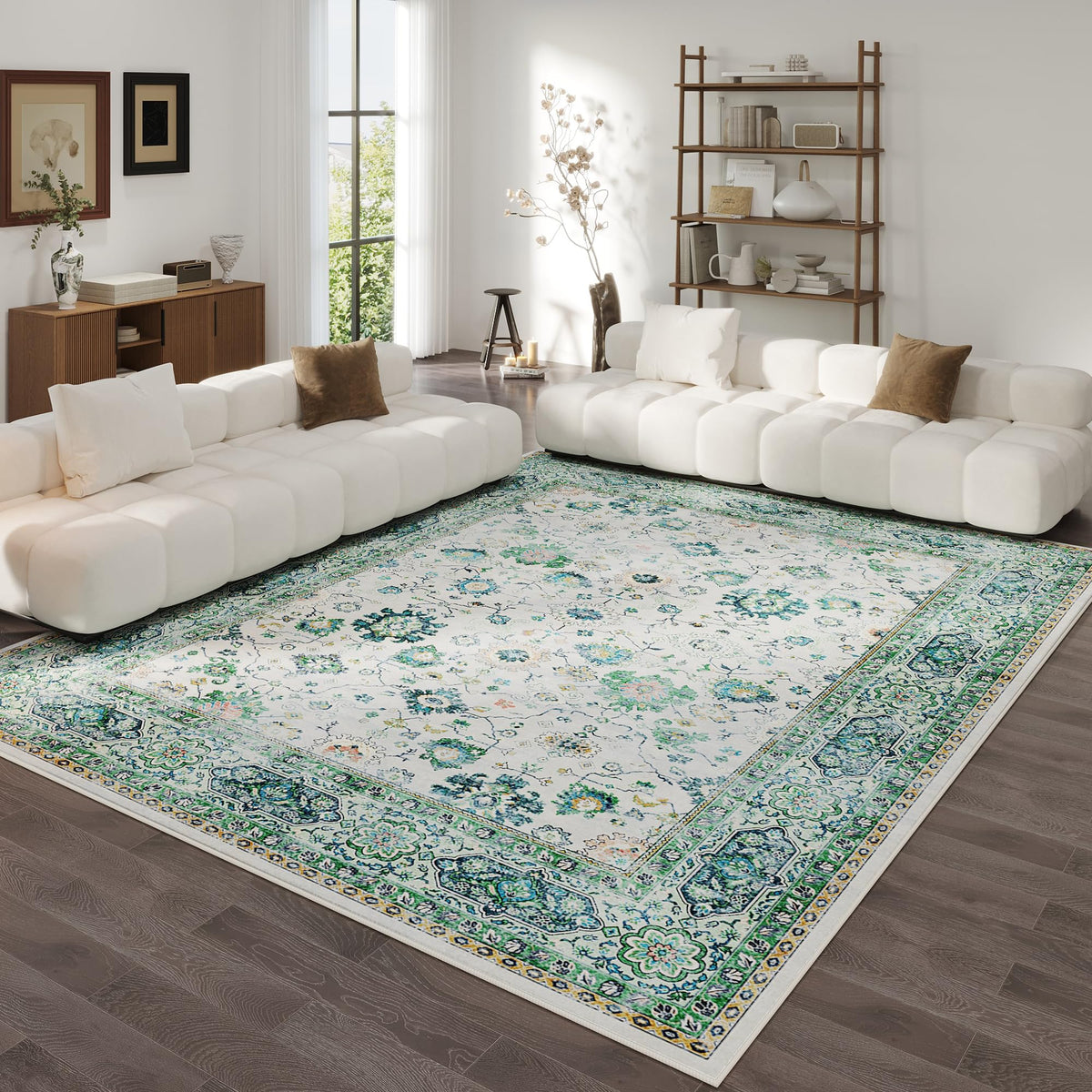 Rugcomf Large Living Room Rug 8x10 Washable Non Slip Vintage, Grey