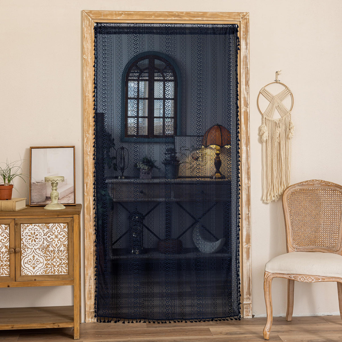 Sutuo Home Terracotta Boho Lace Curtains 2 Panels 84 Inches Long for Living Room&Bedroom, Burnt Orange Crochet Privacy Farmhouse Vintage Tassels Retro Halloween Window Sheer Curtains Rod Pocket,50" W